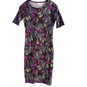 LuLaRoe Julia Dress Paisley Floral Form Fitting - XXS - flattering versatile
